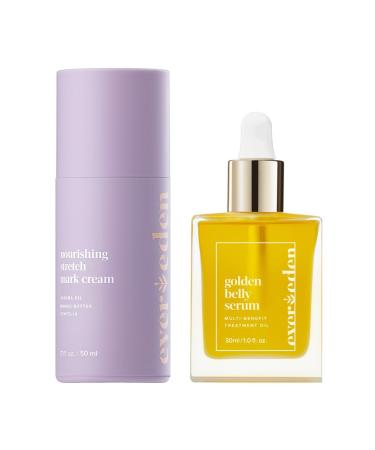 Evereden Mama Must-Have DUO - Golden Belly Stretch Mark Oil 30ml & Nourishing Stretch Mark Cream 50ml - Derma-Developed Clean & Vegan Maternity Skin Care for Stretch Mark Reduction & Skin Hydration