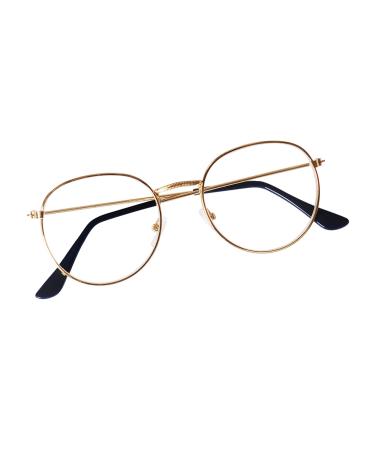 JoXiGo Reading Glasses Women Men Metal Frame Nerd Glasses Clear Lens + Strap Gold 2.5 Diopters