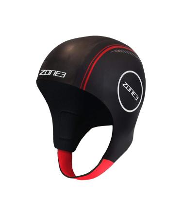 Zone3 neoprene swimming cap 4mm neoprene hood with chin strap dive cap adjustable storm hood warm keep snorkeling hat cold protection diving hat sun protection diving hood S black/red