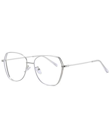 KDOQ Oversized Polygon Double Pole Anti Blue Light Blocking Glasses for Women and Men Ultra Light Alloy Eyeglasses Frame Silver