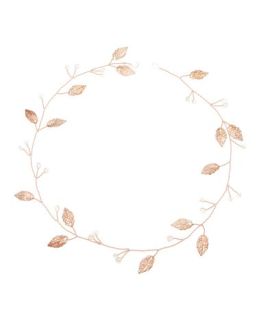Minkissy Leaf Hair Vine Bridal Hair Wreath Wedding Leaf Headband for Bridesmaid Bridal Wedding Headwear (Rose Gold)