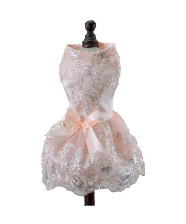 Delifur dog lace wedding dress tutu rock puppy cat flowers princess dress pet birthday party costume for spring summer (pink l) large rosa