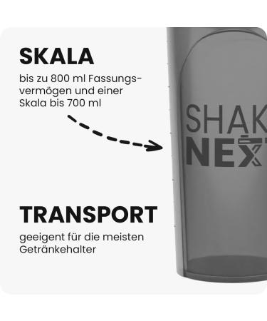 Shakenext Black Protein Shaker Bottle 700ml - Stainless Steel Leak-Proof Lid Dishwasher Safe Perfect for Fitness & Protein Shakes - Buy Now! - Buy Online on GoSupps.com