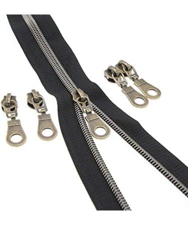 5 Yards Metallic Nylon Coil Zippers with Antique Brass Teeth and Pulls Sliders - DIY Sewing Crafts - SHUNLI Antique Brass-Black - Buy Online on GoSupps.com