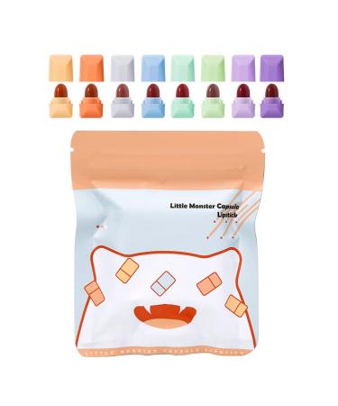 TheFellie Mini Candy Lipstick Set  8 Pcs Capsule Matte Waterproof Long Lasting Moisturizing High Color Nonstick Cup Easy to Size Makeup Gift for Girls and Women(Monster capsule)  Count (Pack of 1)