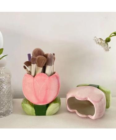 EJOTSTSD Makeup Brush Holder Ceramic Tulip Shaped Pen Holder Multi-Purpose Decorative Desk Organizer for Cosmetic/Flower/Toothbrush Cute Gifts for Women/Kids Valentine's Day/Mother's Day/Xtmas Pink - Buy Online on GoSupps.com