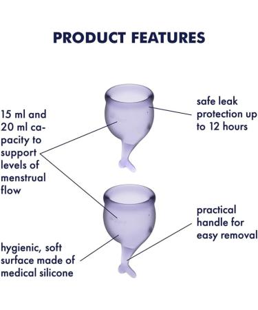 Satisfyer Feel Secure Menstrual Cup Reusable Silicone Period Cup with Stem | 2 Sizes for All Flows - Easy Insertion & Removal (Purple - Buy Online on GoSupps.com