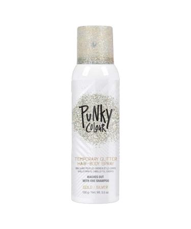 Punky Temporary Hair and Body Glitter Color Spray  Travel Spray  Lightweight  Adds Sparkly Shimmery Glow  Perfect to use On Hair  Skin  or Clothing  3.5 oz - GOLD/SILVER - Buy Online on GoSupps.com