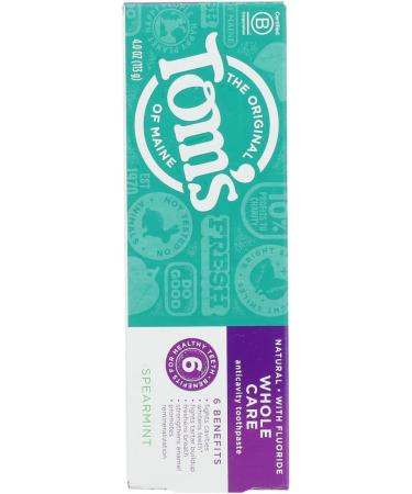 Tom's of Maine Whole Care Anticavity Toothpaste - Spearmint Flavor 4 oz (113 g) | International Shipping Available - Buy Online on GoSupps.com