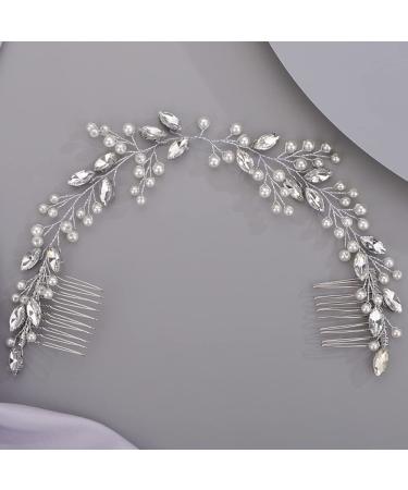 BERYUAN Hair Vine for Women Bridal Hair Comb for Bride Pearls Crystal Hair Comb Slide SILVER