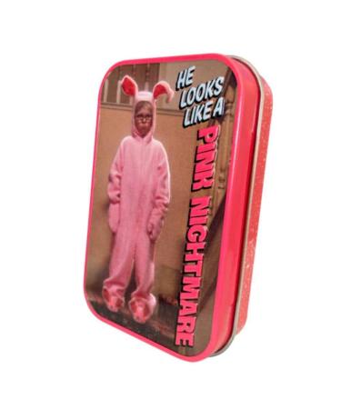 Boston America A Christmas Story inHe Looks Like a Pink Nightmare in Wintergreen Mint Candy - One (1) Collectible Tin - Pink Bunny Shapped Candies