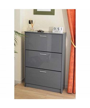 Berlioz Creations Klace 3-story shoe cabinet with 3 flaps (18 pairs) in gray high gloss 75 x 25 x 113 cm 100 percent French production gray glossy