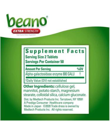 Beano Extra Strength Tablets - 100 Count - Prevent Gas, Bloating & Discomfort - Digestive Enzymes Supplement - Buy Online on GoSupps.com