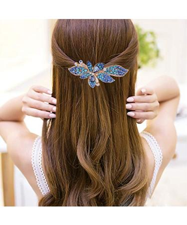 Rhinestone Crystal Hair Claw Clips - Set of 3 | French Hair Barrettes for Women | Bridal Wedding Accessories (Pink Blue Clear) - Buy Online on GoSupps.com