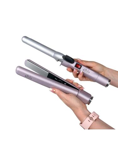 Aria Beauty Pop N Lock Interchangeable Straightener and Curling Iron Set - Dual Voltage Ionic Technology - 360-Degree Swivel Cord - 1 pc