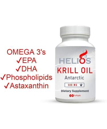 Helios Organic Wild Caught Krill Oil Supplement with Astaxanthin - Omega 3 DHA and EPA - Sustainable USA Bottled 500mg Softgels - Buy Online on GoSupps.com
