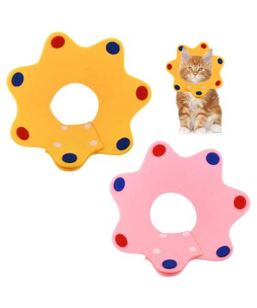 Adjustable Cat Recovery Collar 2 PCS Crown Shape Post Surgical Soft Pet Protection Collar for Kitten Cats Puppy (Pink & Yellow) Rose Yellow M