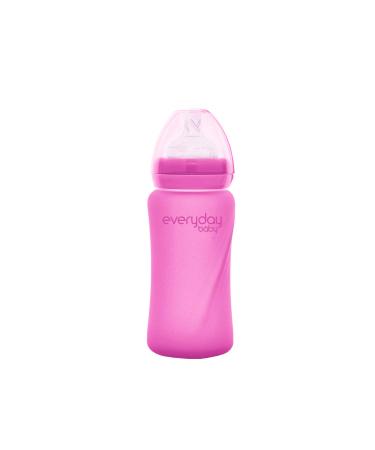 Everyday Baby Healthy+ Glass Baby Bottle from 3 Months Silicone Coating with Heat Sensor Function  Includes Silicone Teat  240 ml(8oz) (Pink)