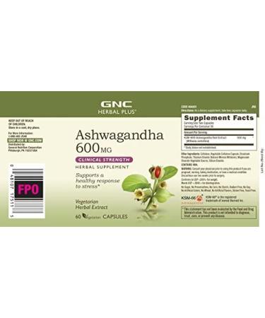 GNC Herbal Plus Ashwagandha 600mg - 60 Capsules for Stress Relief - Buy Online on GoSupps.com