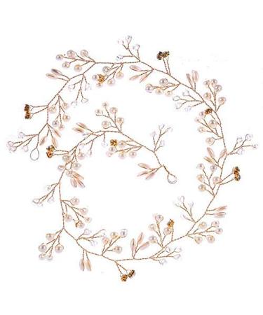 TQsuen Bride Wedding Crystal Hair Vine - 20 Pearl & Crystal Bridal Headband in Gold - Buy Online on GoSupps.com