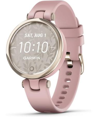Garmin Lilyâ„¢ Stylish Small Smartwatch Bright Touchscreen Display and Patterned Lens Cream Gold and Dust Rose Silicone Band
