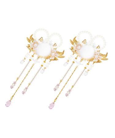 Beavorty 1 Pair Rabbit Ball Pair Clip plush ball hairpin dangle tassel barrette japanese hair sticks floral tassel hair clips chinese style hair clips Imitation pearls China Hanfu girl