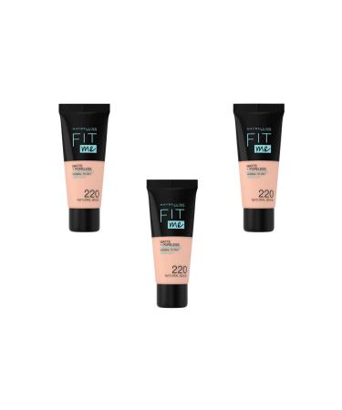 Maybelline New York Fit Me Matte & Poreless Fluid Foundation - 220 Natural Beige, Pack of 3 (3 x 30 ml)