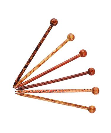 Sharplace 6 Vintage Wood Hair Sticks - Retro Floral Pattern Hairpins for Women & Girls - Long Chinese Hair Accessories in Brown - Buy Online on GoSupps.com