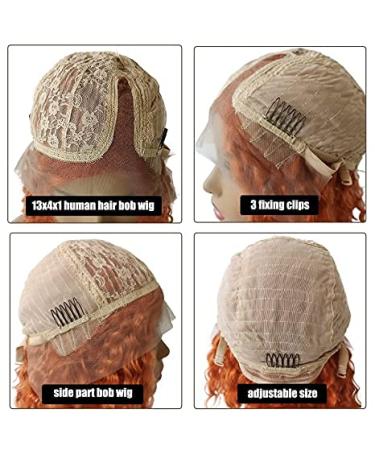 Orange T-Part Bob Wig 8 Inch Brazilian Curly Remy Human Hair Lace Front Wig 180% Density - Buy Online on GoSupps.com