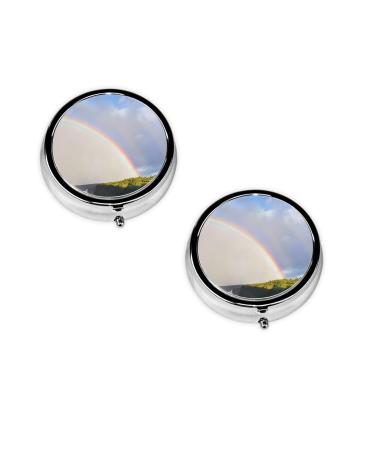 (Niagara Falls) Round Pill Box 3 Compartment Pill Box Mini Decorative Pocket Purse Portable Travel Medicine Tablet Vitamin Holder Organizer Pill Case
