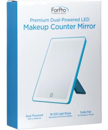 ForPro Premium Dual-Powered LED Makeup Counter Mirror - 36 LED Light Strips, Touch Sensor Dimmer Switch, Ocean Blue Matte Finish - Buy Online on GoSupps.com