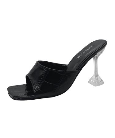XTZYGLFD Fashion Summer Women Sandals Leather Texture Fish Mouth High Heel Solid Color Casual Sandals for Women Summer Black 7 UK