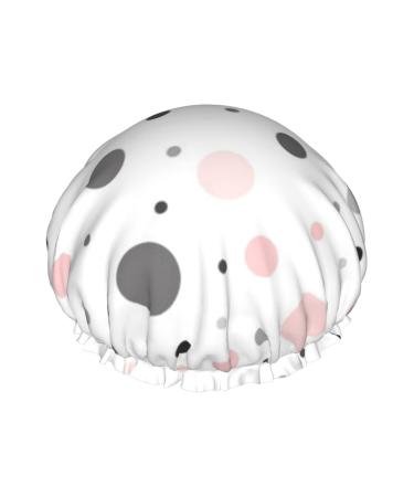 Pink Gray White Modern Polka Dot Pattern Shower Cap Shower Cap For Women Quick Drying Bath Hair Caps  Water Repellent Fabric Keeps Hair Dry. One Size Black