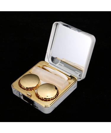Akozon Portable Square Mirrored Marble Contact Lens Case - Stylish Gold Cover for Easy Eyewear Storage - Buy Online on GoSupps.com