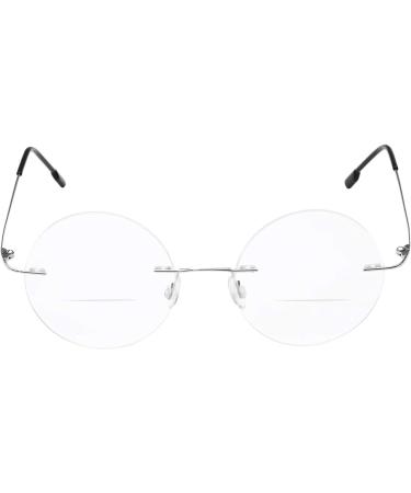 Round Rimless Bifocal Reading Glasses +3.00 | Titanium Alloy Lightweight Readers for Men & Women - Silver 3.0x - Buy Online on GoSupps.com