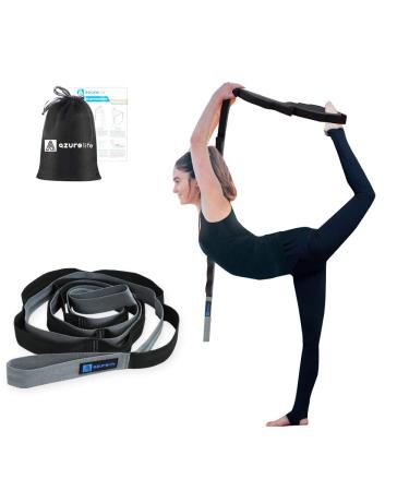 A AZURELIFE Premium Durable Cotton Stretch Strap with Loops, Non-Elastic Yoga Strap for Stretching, Multi-Loop Fitness Stretch Band for Physical Therapy, Yoga, Pilates&Dance Black-12 loops