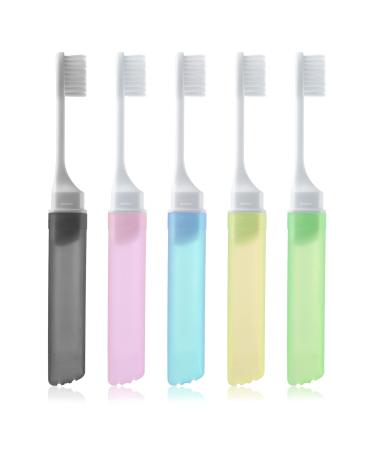 Sibba 5 Pieces Soft Bristles Toothbrush with Box Mini Finger Folding Manual Toothbrushes for Travel Camping School Home Favors (Style A)