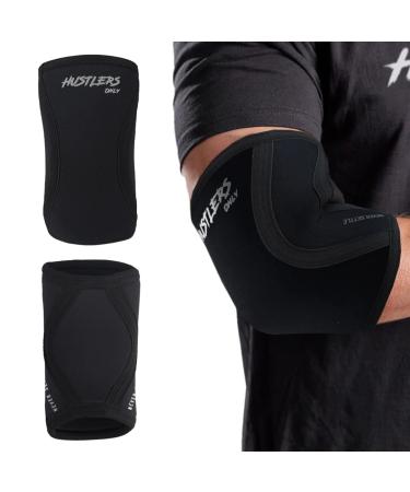 Hustlers Only Elbow Sleeves Weightlifting 5mm Neoprene Compression Elbow Braces for Instant Joint Pain Relief Elbow Support Sleeves for Gym Training Fitness and Workout. (S Black) S Black
