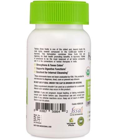 Organic Triphala Capsules | Made with Organic Amalaki Haritaki Bibhitaki Superfood | Detox Cleanse & Rejuvenation | Maintains Regularity Aids Digestion | Non-GMO (120 Capsules) - Buy Online on GoSupps.com