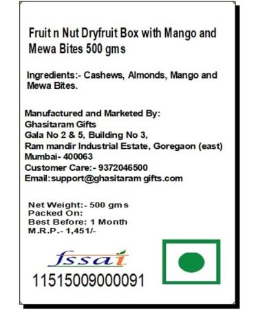 Jaiccha Ghasitaram Rakhi Gifts for Brothers Fruit n Nut Dryfruit Box with Mango and MEWA Bites 500 GMS with Pearl Rakhi Dryfruit Box with Mango & MEWA Bites with Rakhi - Buy Online on GoSupps.com