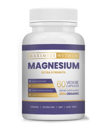 Magnesium Extra Strength Supplement 600mg Magnesium Glycinate Supports Bone Health Muscle Function Vegan Non-GMO 60 Capsules 60 Count (Pack of 1)