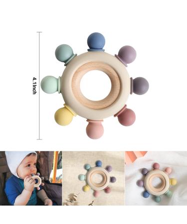 BPA Free Baby Teething Toy - Silicone Rudder with Wooden Ring - Soothes Teething Pain - Shower Gift for Boys and Girls - 8 Directions in Gray - Buy Online on GoSupps.com