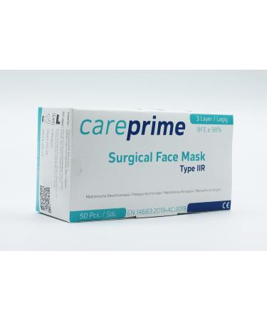 CarePrime Type IIR Medical Face Mask | Surgical Face Mask | 50 pcs | BFE 98% | EN14683:2019 | CE Certified | Ships Internationally - Buy Online on GoSupps.com