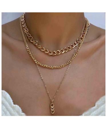 Punk Layered Necklace Choker Gold Cable Chain Necklace Vintage Chain Drop Necklace Multi Layer Necklace Set Jewelry for Women and Girls Gifts