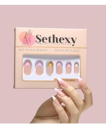 Sethexy Abstract Almond Shape False Nails - Multicolored French Press On Acrylic Nails (24 pcs) for Women & Girls - Buy Online on GoSupps.com