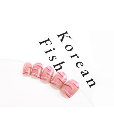 Sethexy Short Squoval False Nails - Swirl French Press-On Acrylic Fingernails | 24 Sticks for Women & Girls | Pink Nail Art - Buy Online on GoSupps.com