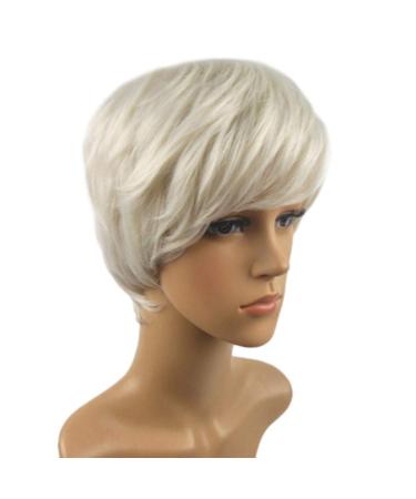 TIREOW Ladies Short White Wig | Fashionable Straight Hair Wig for Women & Girls - High-Quality Fiber - Buy Online on GoSupps.com