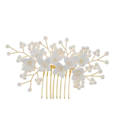 Angoily Bridal Comb Hair Accessories for Bride Wedding Bride Hair Comb Bridal Flower Hair Comb Hair Accessory for Women Floral Hair Comb Tiara Pearl Miss Beautiful Ceramic Flower