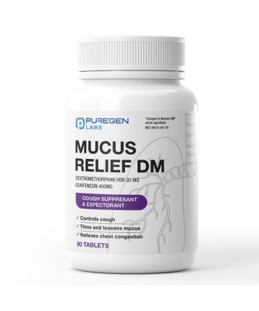 Puregen Labs Mucus Relief DM | Dextromethorphan HBr 20mg | Guaifenesin 400mg | Cough Immediate Release Uncoated Cough & Mucus Expectorant Pill 90 Tablets 1