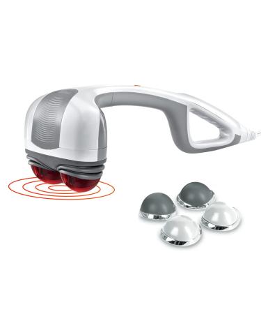 HoMedics Percussion Action Massager with Heat | Adjustable Intensity , Dual Pivoting Heads | 2 Sets Interchangeable Nodes , Heated Muscle Kneading for Back, Shoulders, Feet, Legs and Neck, White